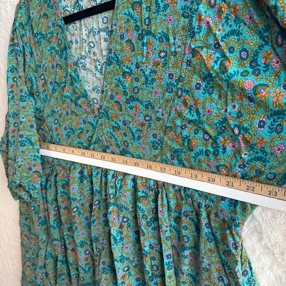 Natural Life Stella V-Neck Mini Dress Women’s XL Turquoise Ditsy Vines Bohemian - Picture 10 of 11